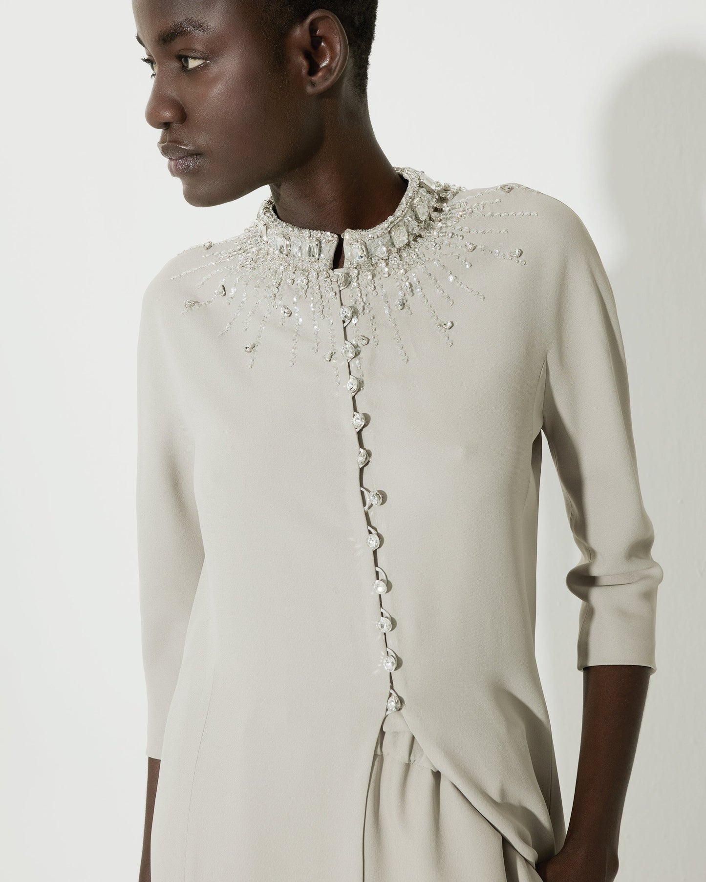 Crepe tunic with embroidery neckline Tops and Blouses Tot-Hom 