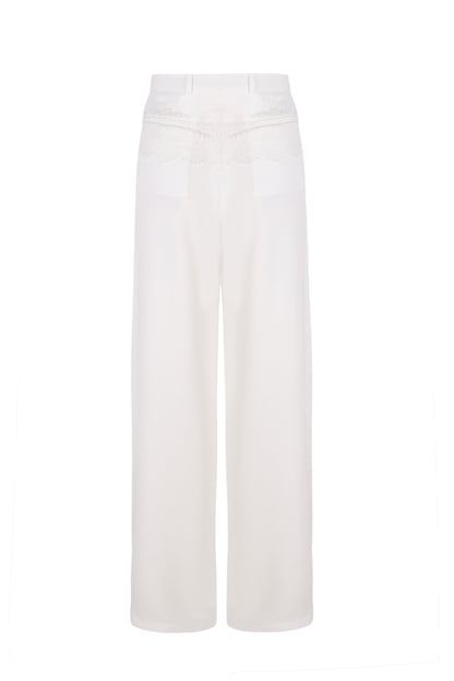 Cruising Lace White Tailored Trousers Womens Trousers PALOMO SPAIN 