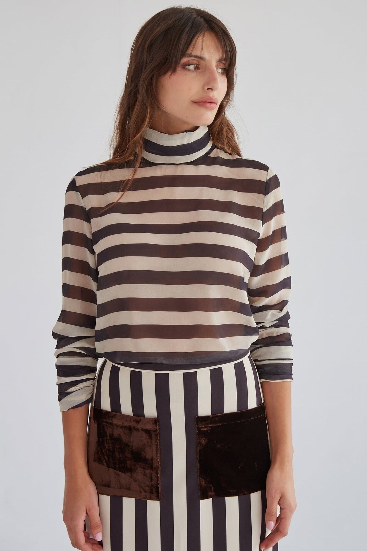 Crystal Black-Beige Striped Blouse Shirts & blouses Julise Magon 