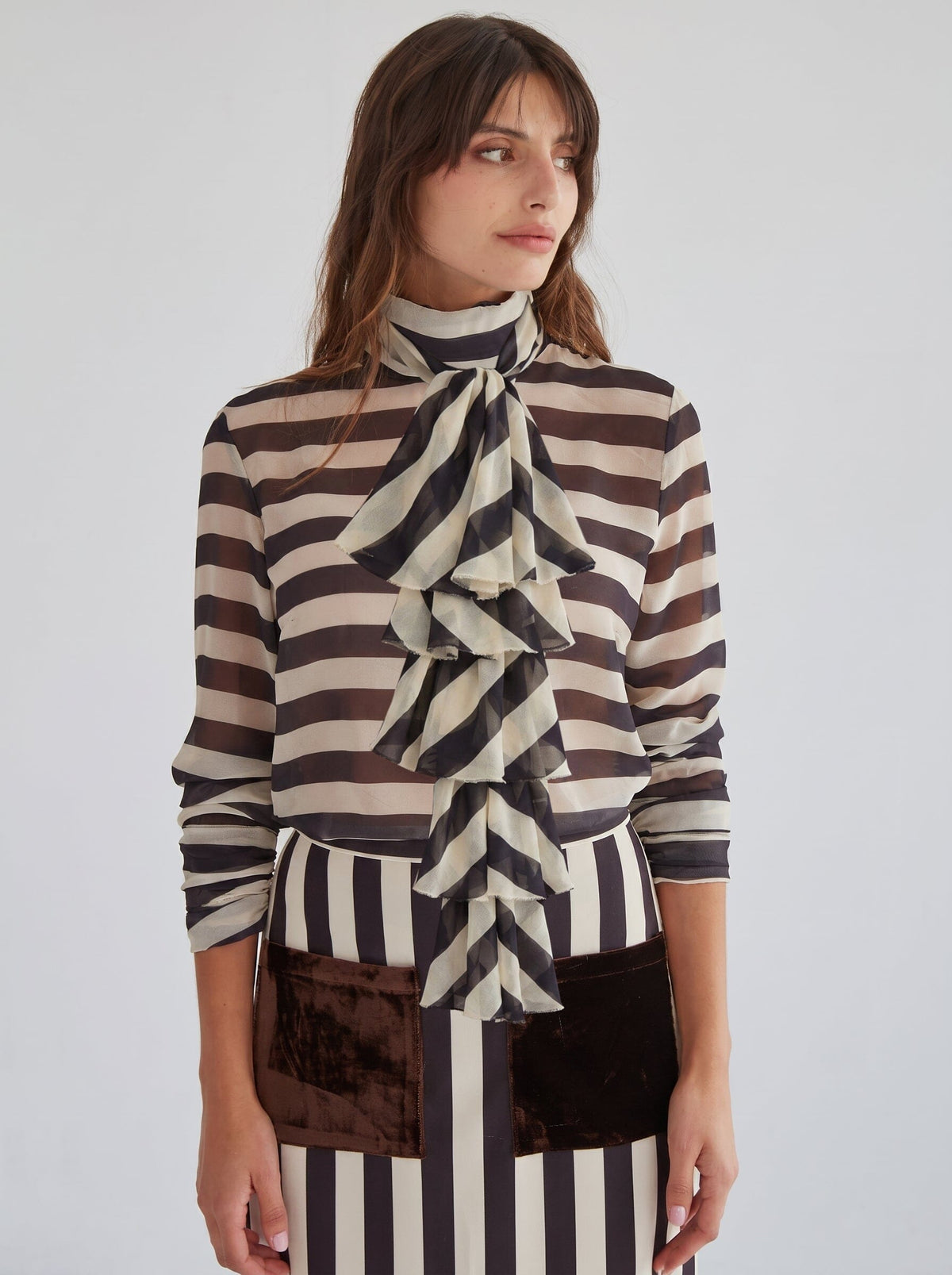 Crystal Black-Beige Striped Blouse Shirts & blouses Julise Magon 