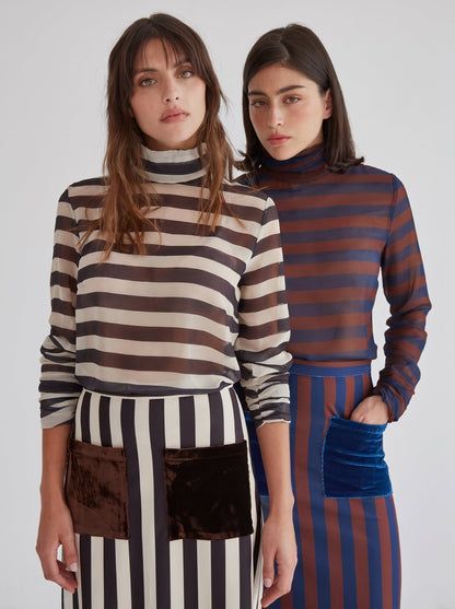 Crystal Navy-Brown Striped Blouse Shirts & blouses Julise Magon 