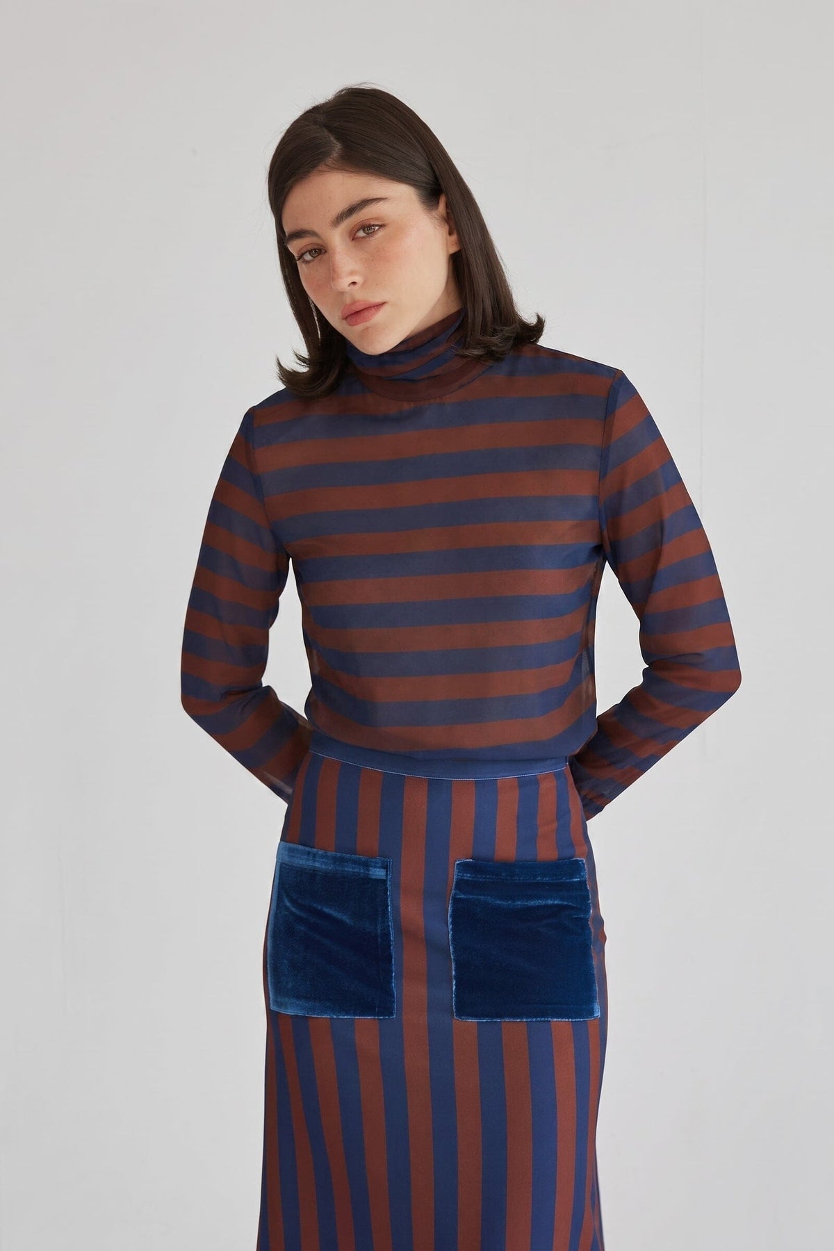 Crystal Navy-Brown Striped Blouse Shirts & blouses Julise Magon 