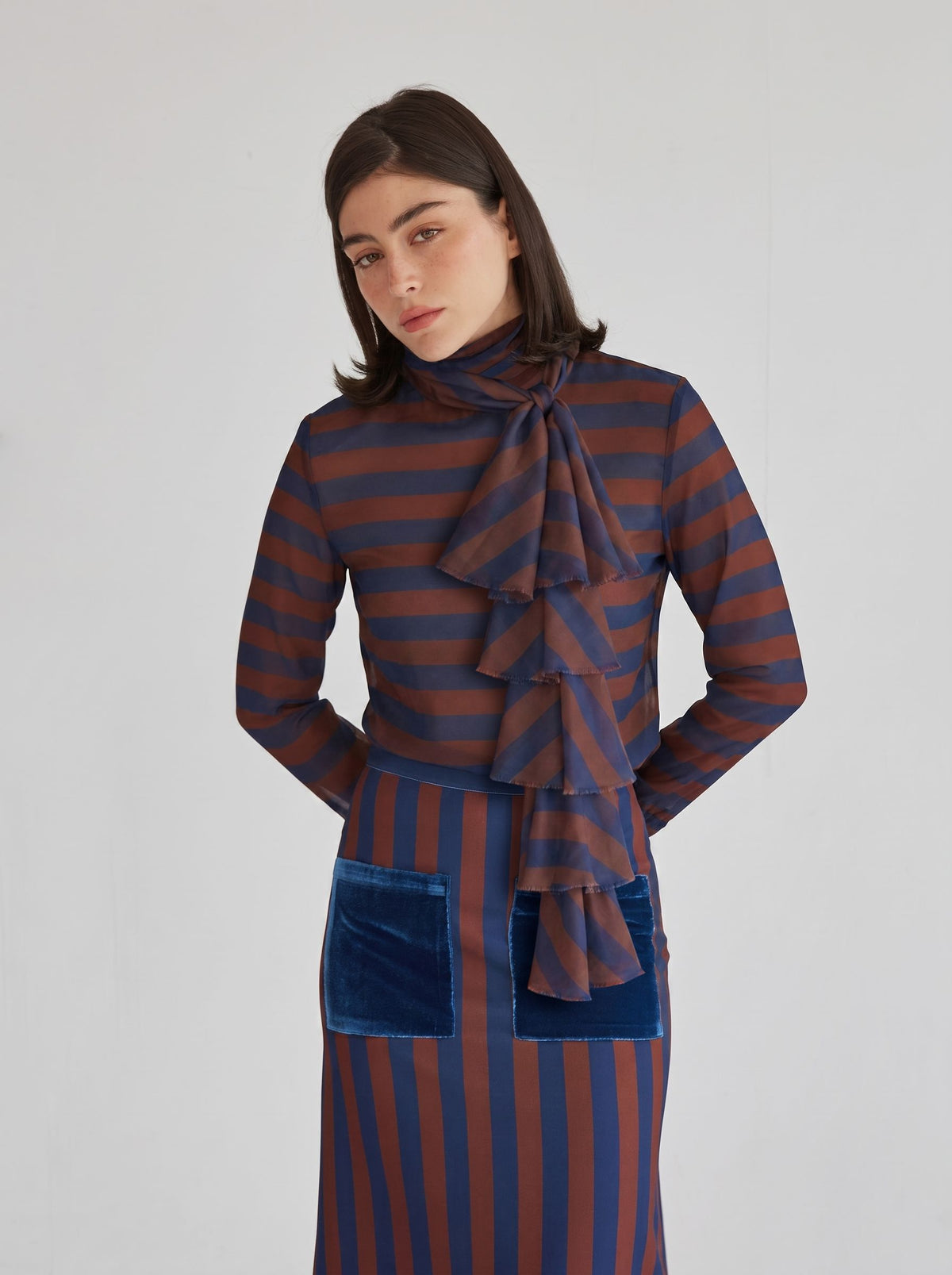 Crystal Navy-Brown Striped Blouse Shirts & blouses Julise Magon 