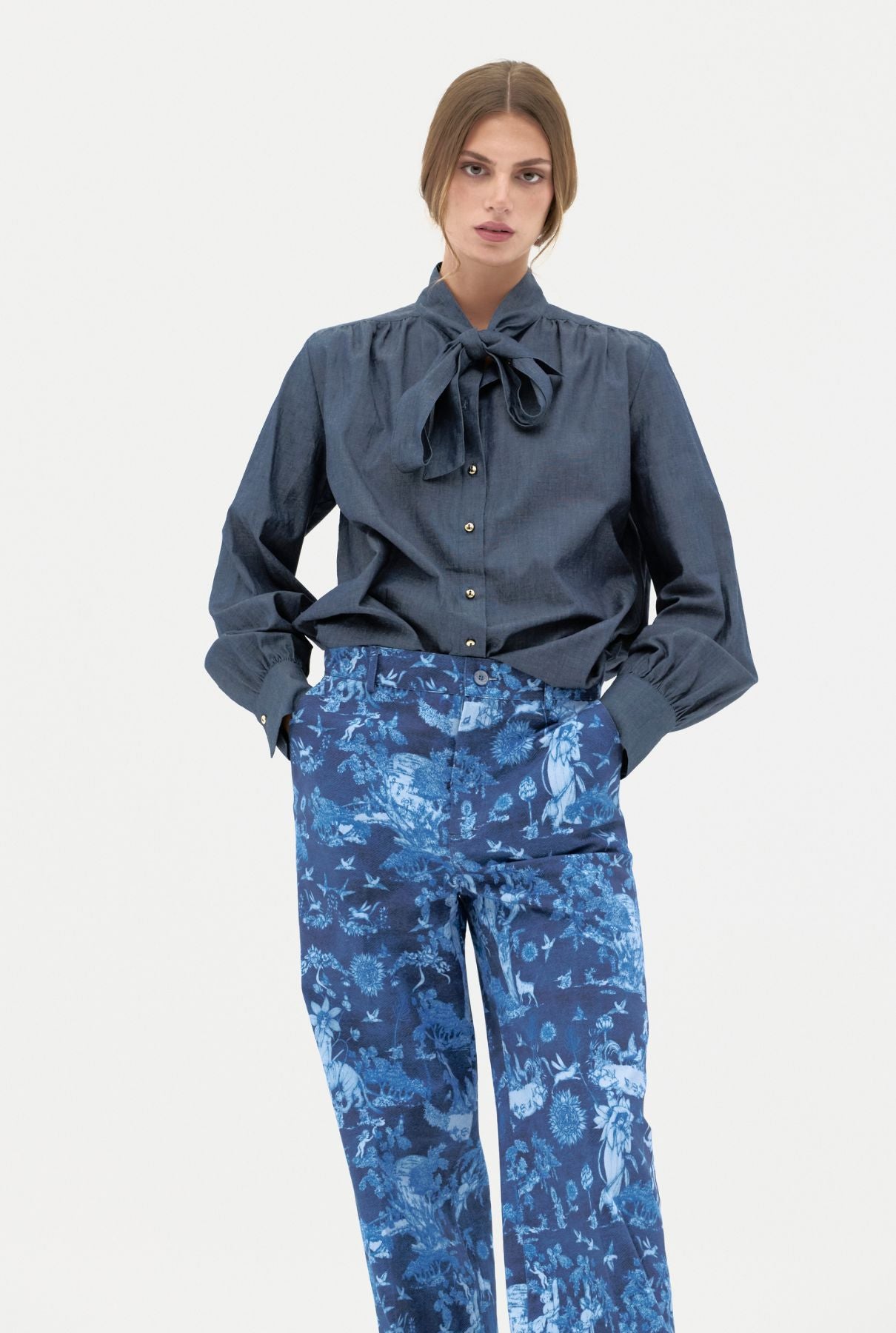 Denim shirt with tie Shirts & Blouses Mirto 