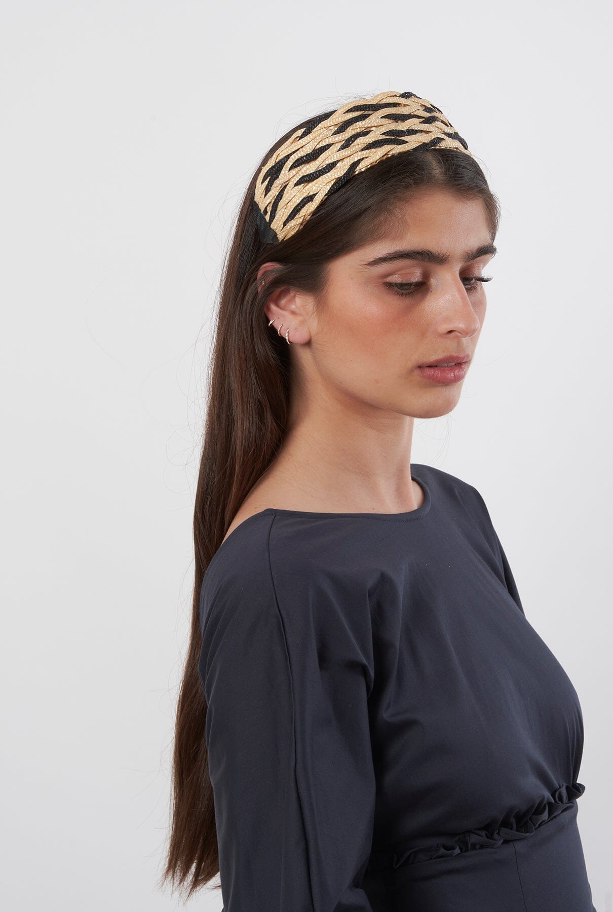 Diadema trenzada paja natural bicolor Headband Coterelle 