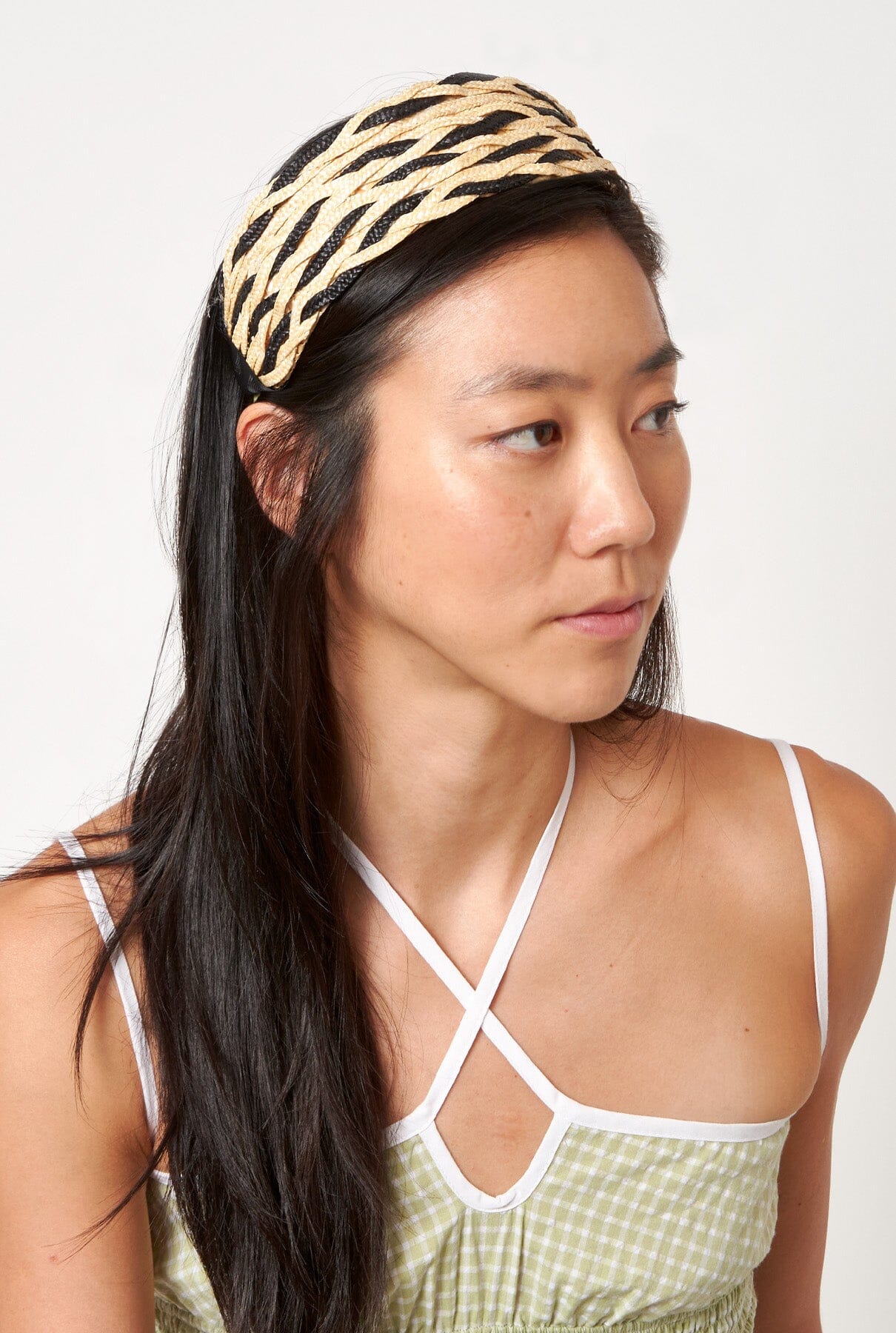 Diadema trenzada paja natural bicolor Headband Coterelle 
