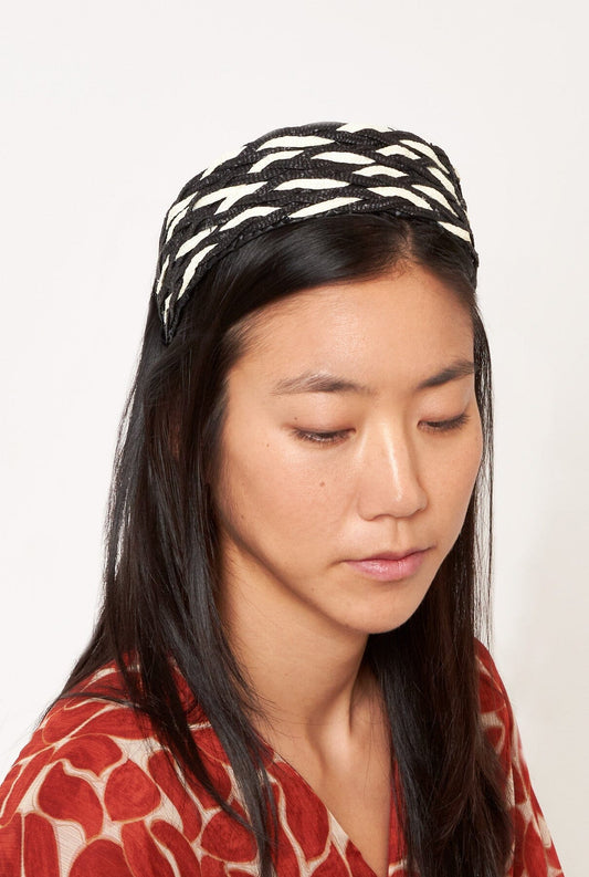 Diadema trenzada paja natural bicolor negro Headband Coterelle 