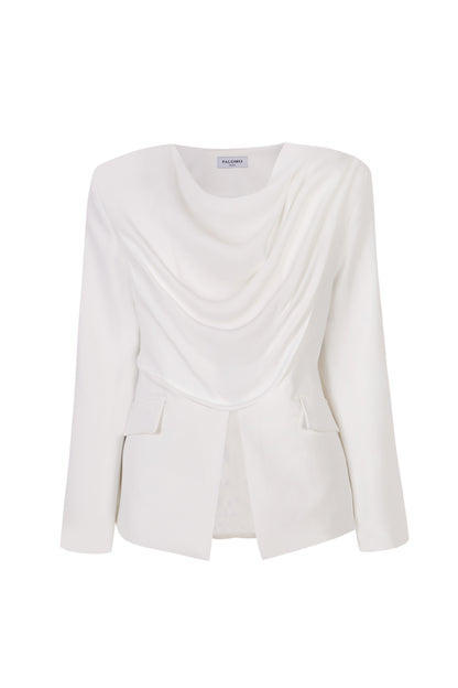 Draped White Tailored Jacket Jackets PALOMO SPAIN 