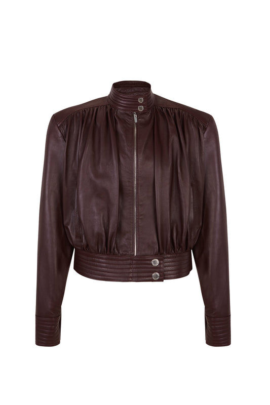 Draped Wine Leather Jacket Jackets PALOMO SPAIN 