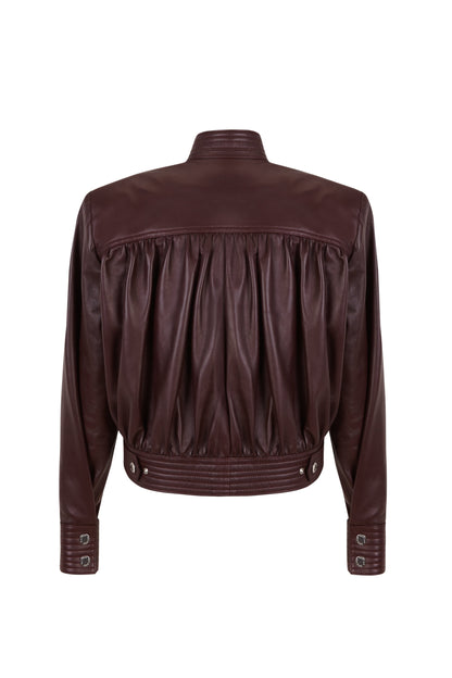 Draped Wine Leather Jacket Jackets PALOMO SPAIN 