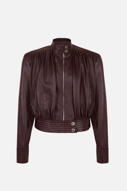 Draped Wine Leather Jacket Jackets PALOMO SPAIN 