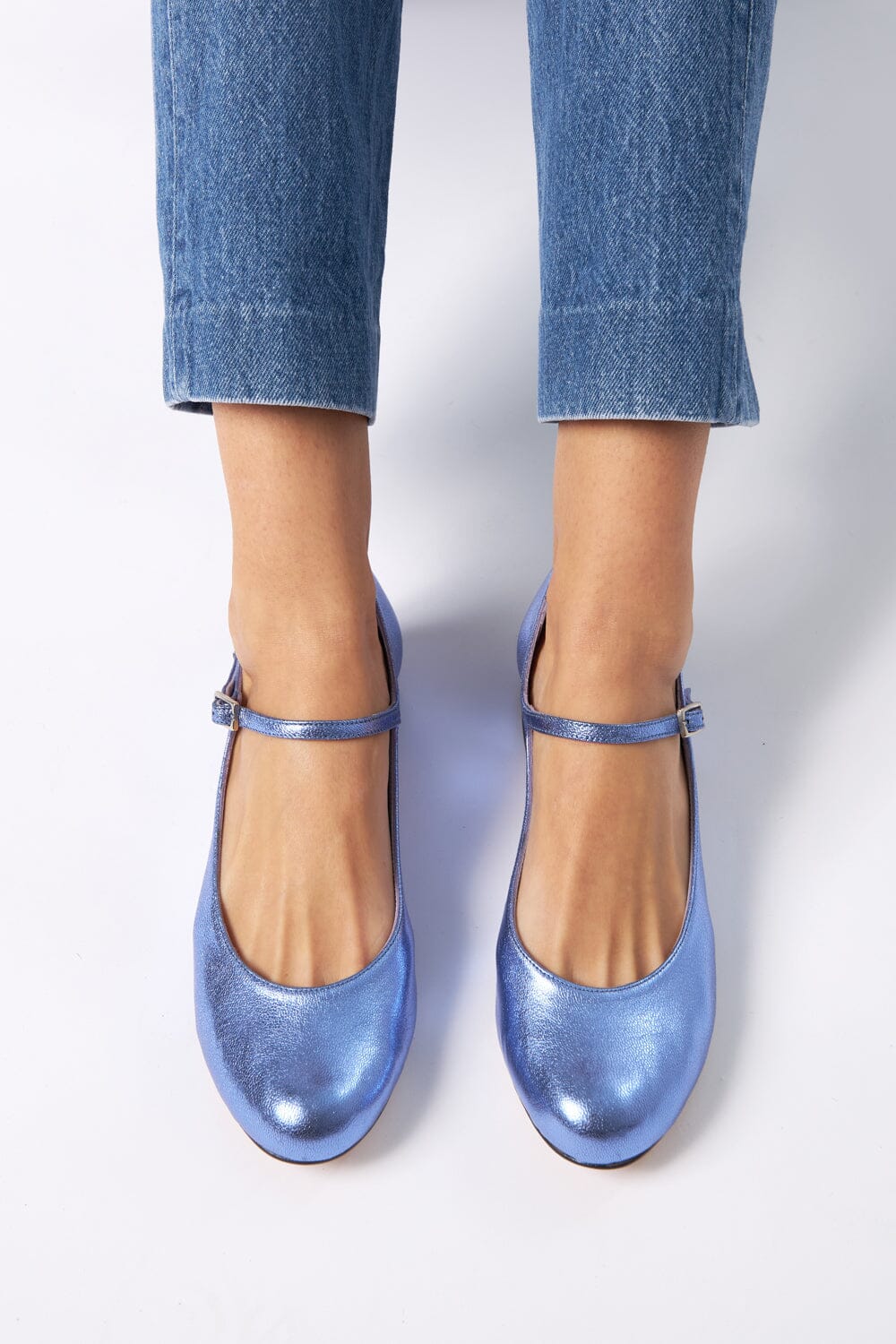 Emilia Mary Janes in Blue Metallic Leather Emilia AUGUSTA 