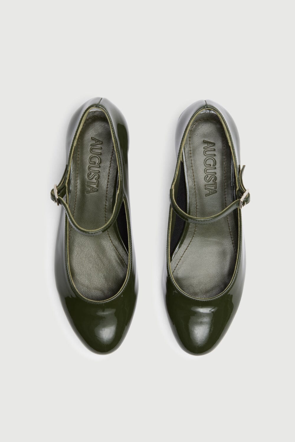 Emilia Mary Janes in Khaki Patent Leather Emilia AUGUSTA 