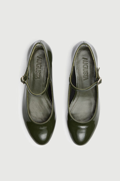 Emilia Mary Janes in Khaki Patent Leather Emilia AUGUSTA 
