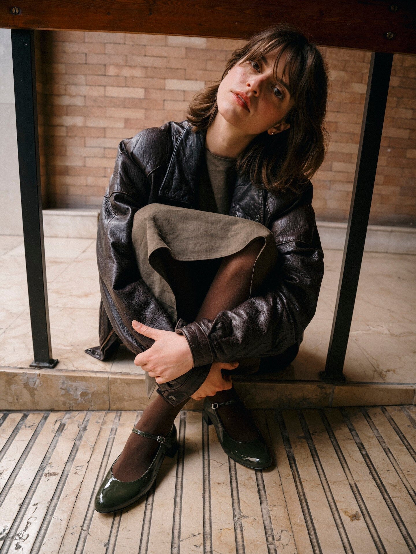 Emilia Mary Janes in Khaki Patent Leather Emilia AUGUSTA 