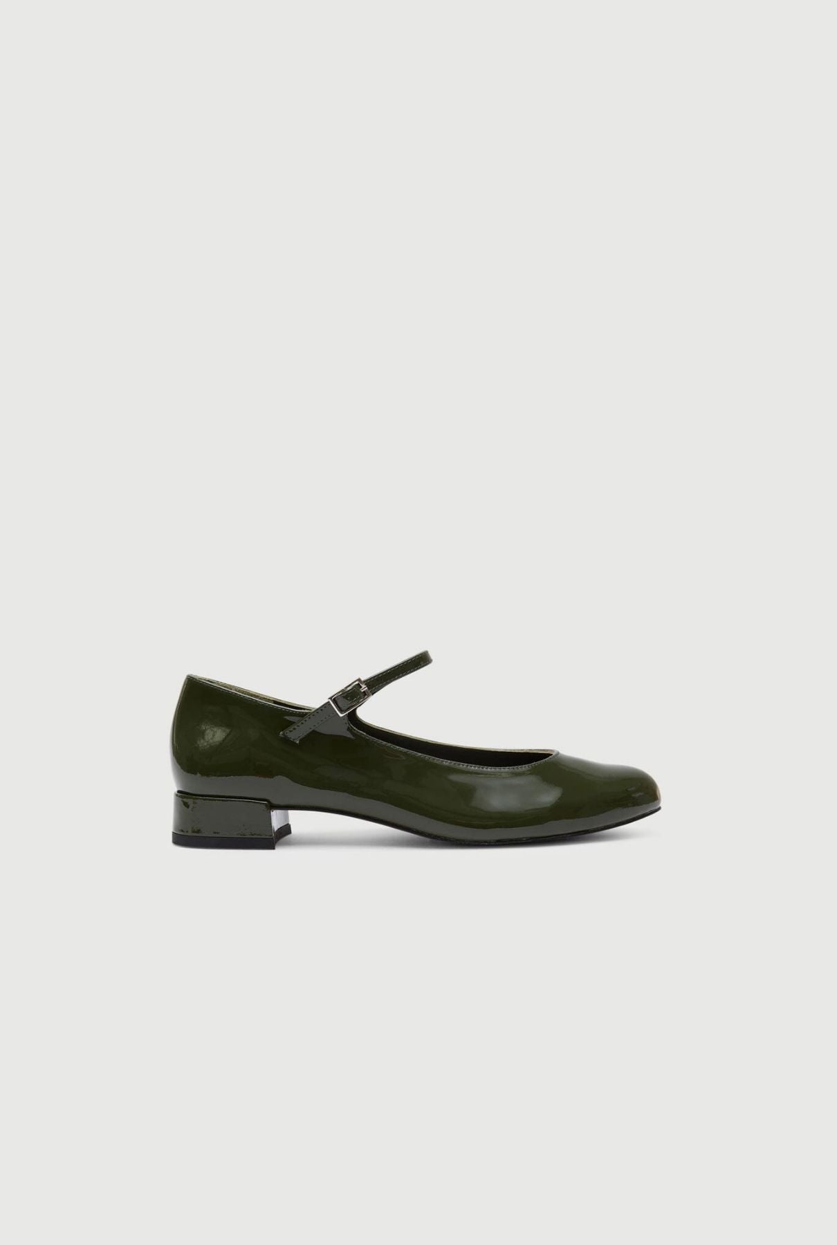 Emilia Mary Janes in Khaki Patent Leather Flat shoes AUGUSTA 