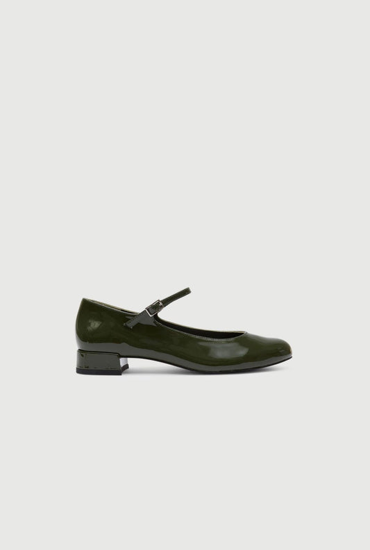 Emilia Mary Janes in Khaki Patent Leather Flat shoes AUGUSTA 