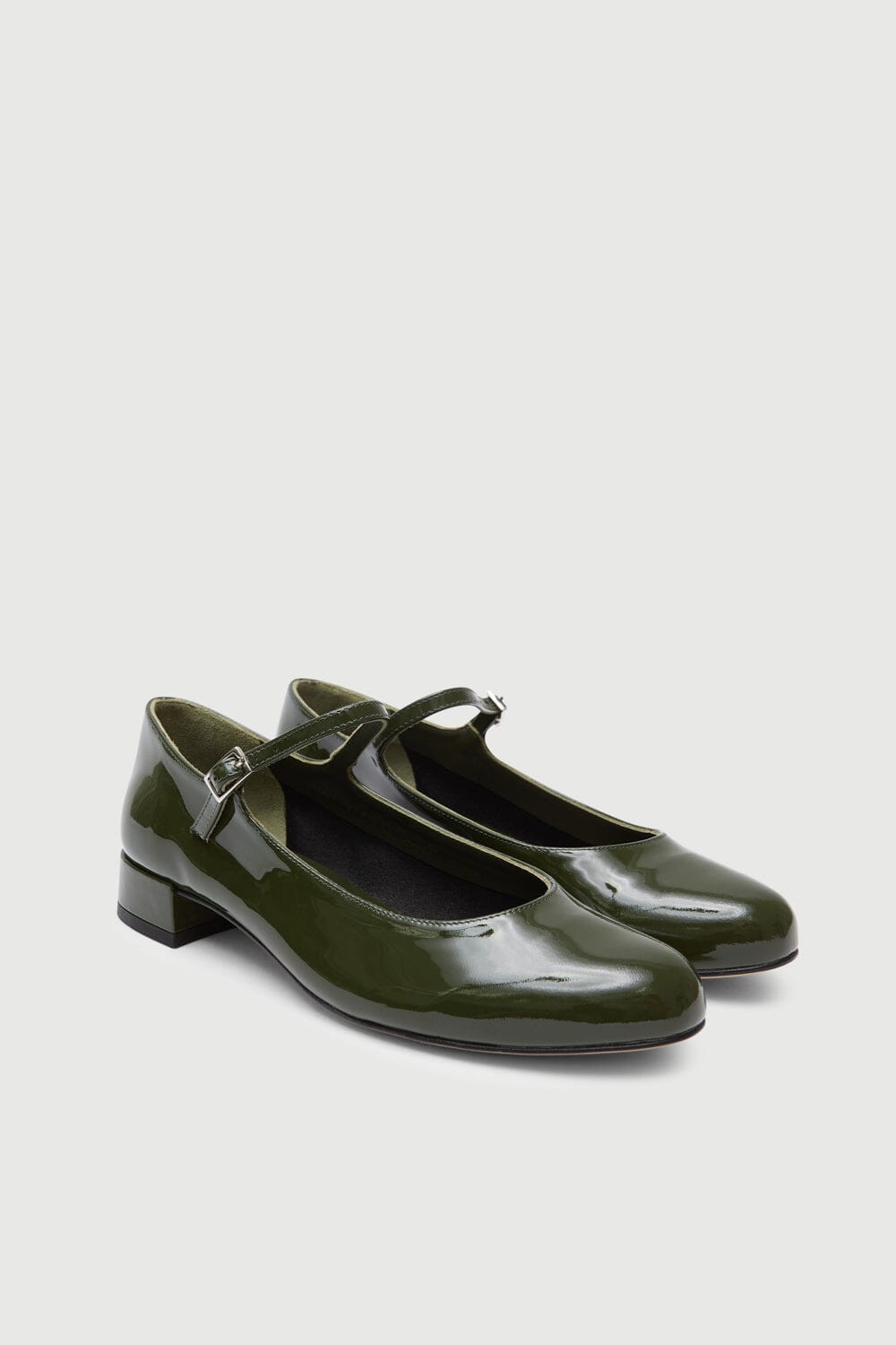 Emilia Mary Janes in Khaki Patent Leather Flat shoes AUGUSTA 