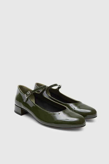 Emilia Mary Janes in Khaki Patent Leather Flat shoes AUGUSTA 