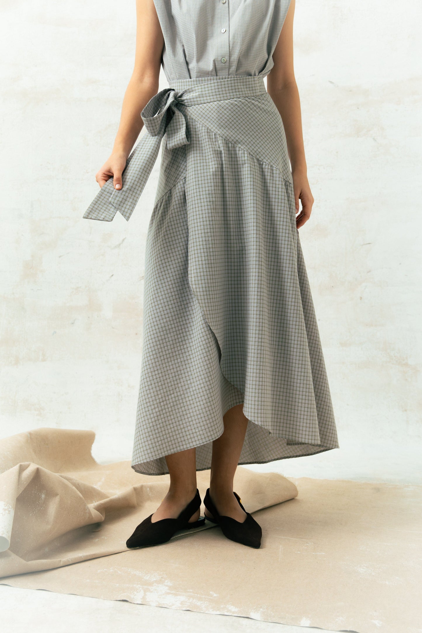Falda Carlota Cuadros Verde Neutro Skirts Julise Magon 
