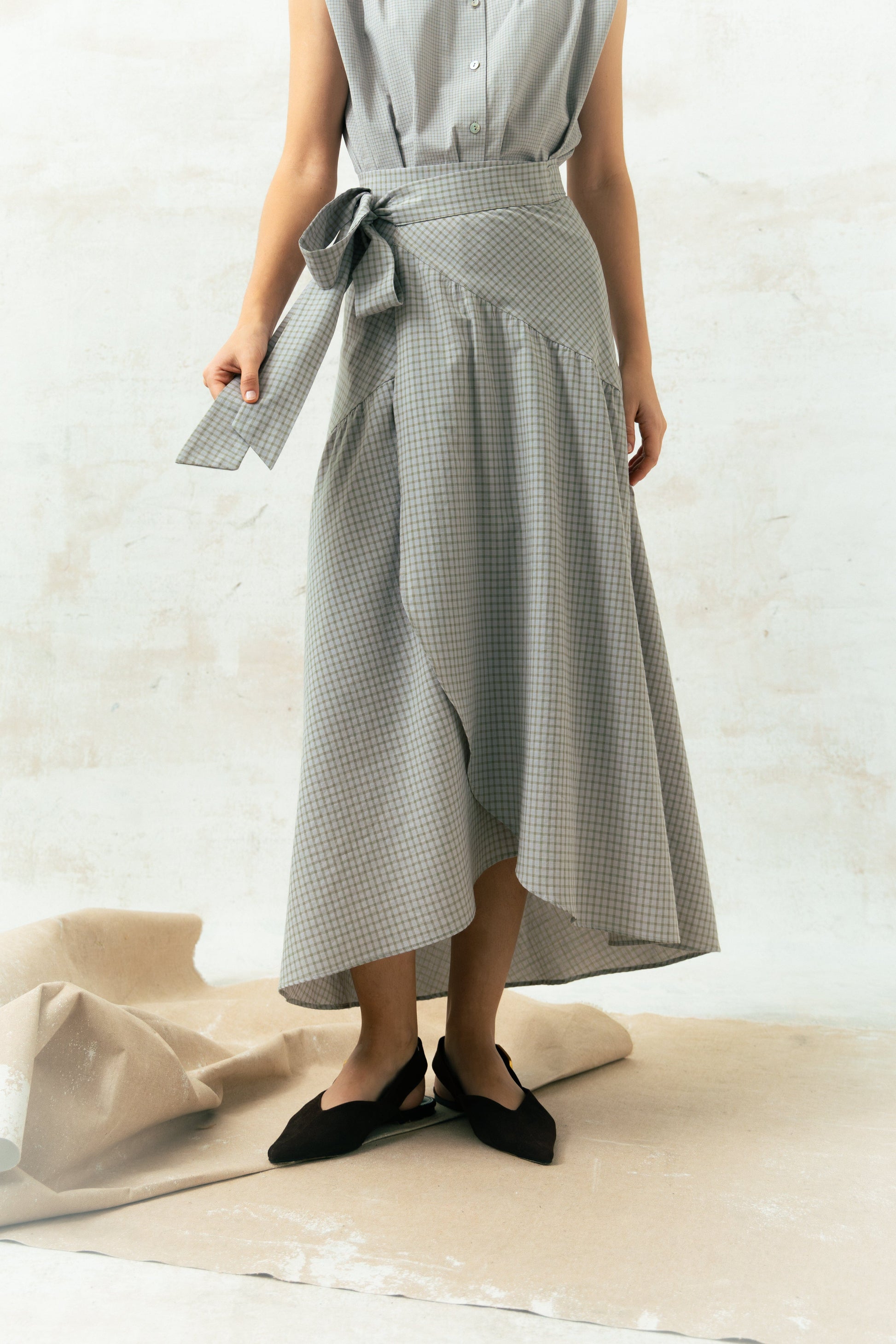 Falda Carlota Cuadros Verde Neutro Skirts Julise Magon 