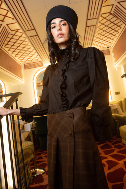 Falda Cinnamon Lana Cuadros Marrón Skirts IPA BRAND 