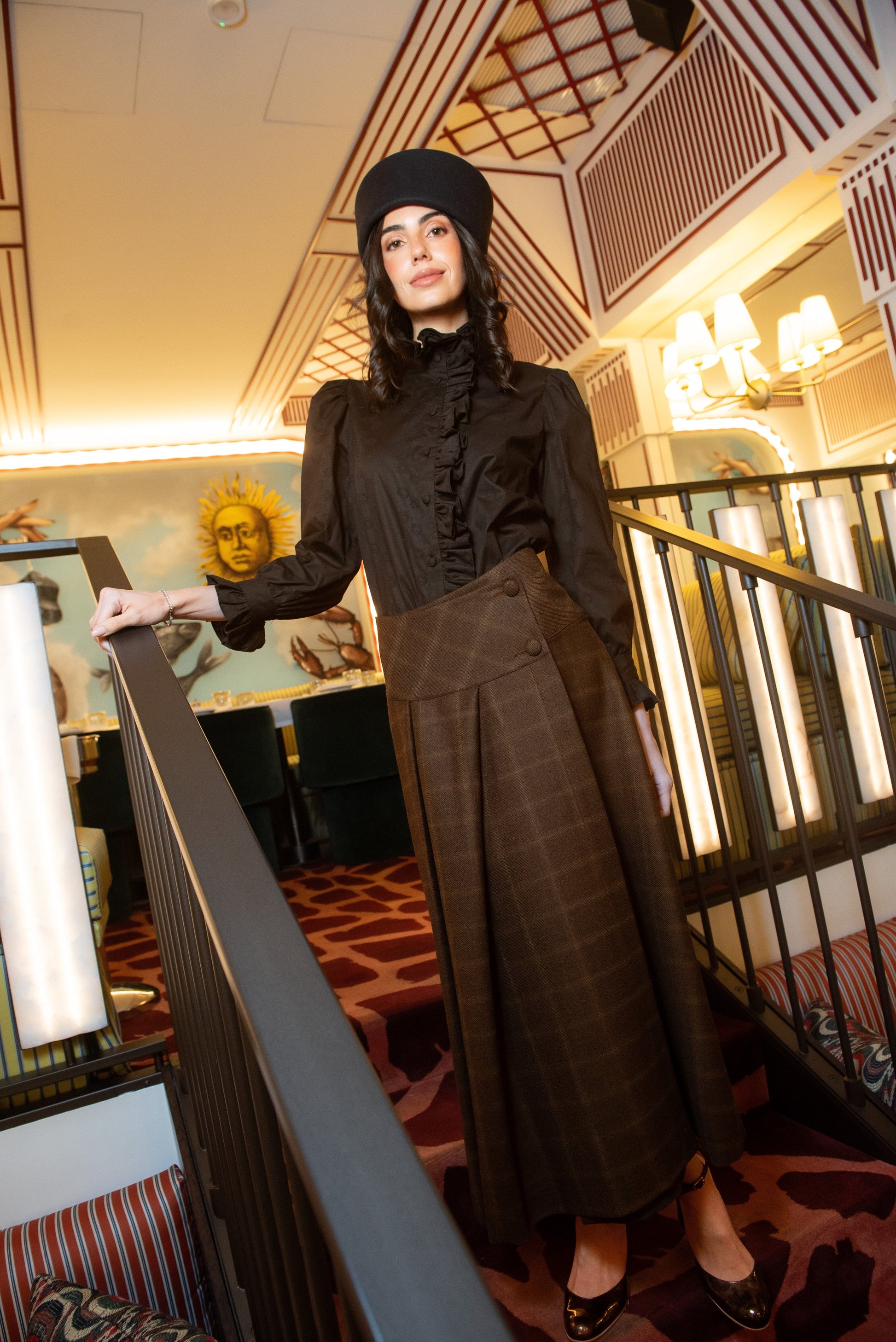 Falda Cinnamon Lana Cuadros Marrón Skirts IPA BRAND 