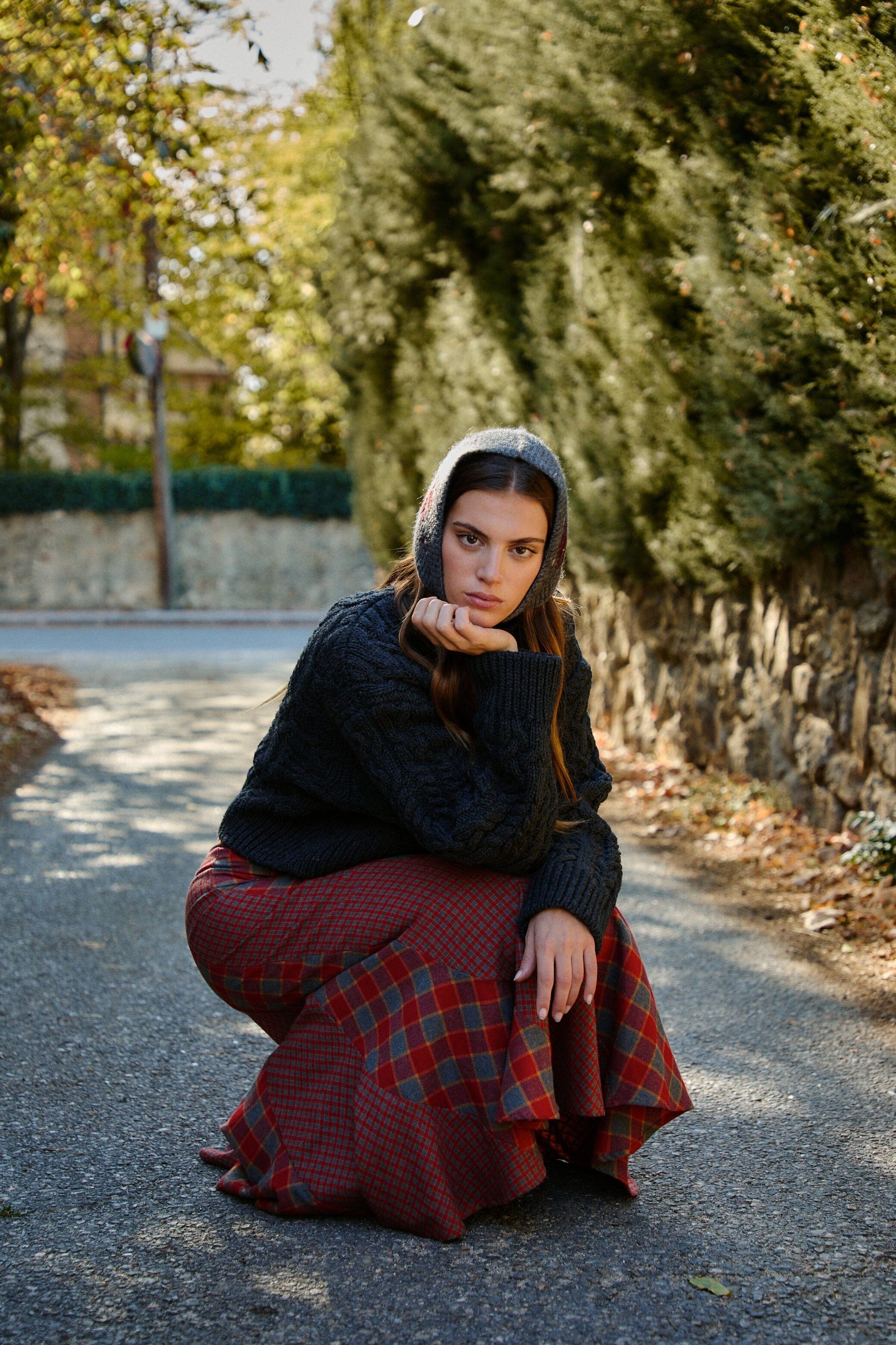 FALDA GILDA CUADROS ROJO Y GRIS Skirts Werit 