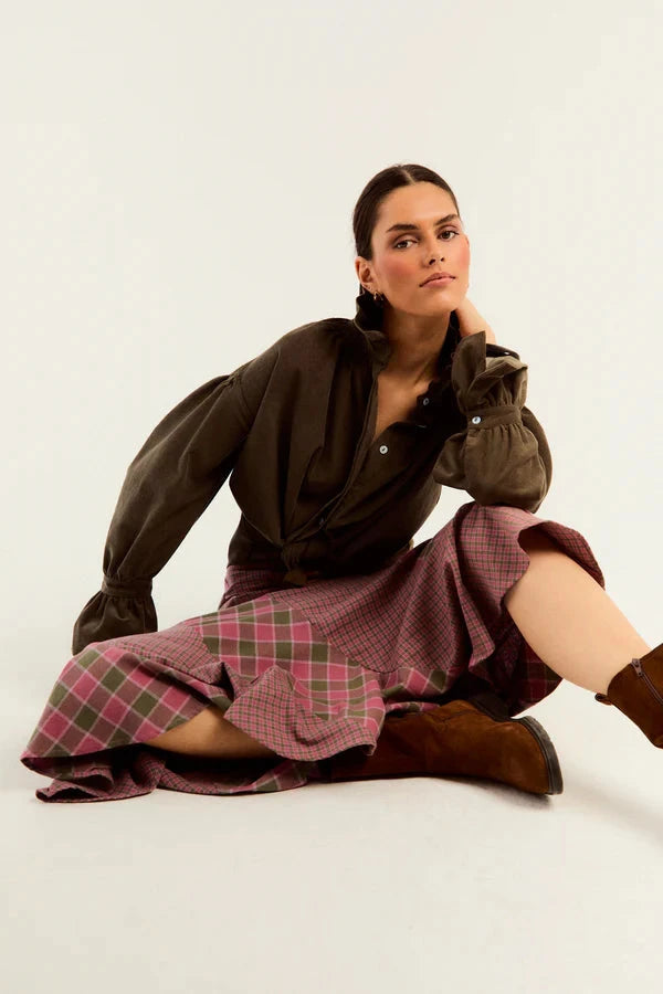 FALDA GILDA CUADROS ROSA Y KAKI Skirts Werit 