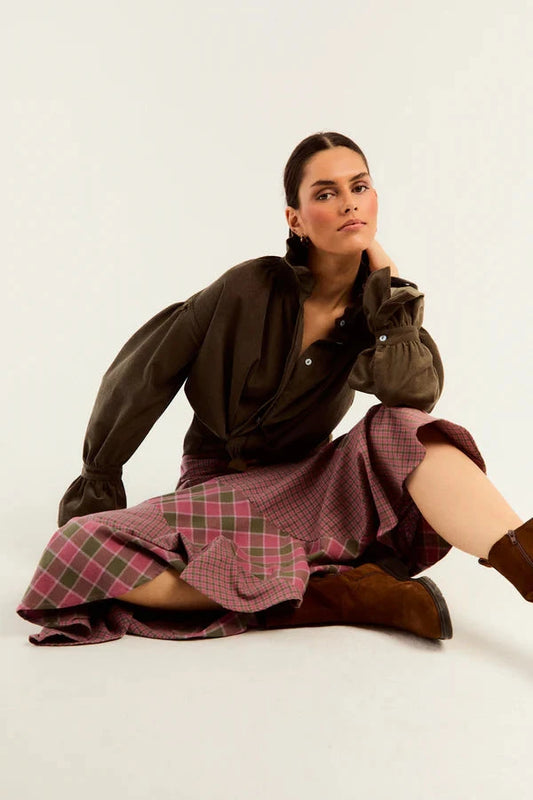 FALDA GILDA CUADROS ROSA Y KAKI Skirts Werit 