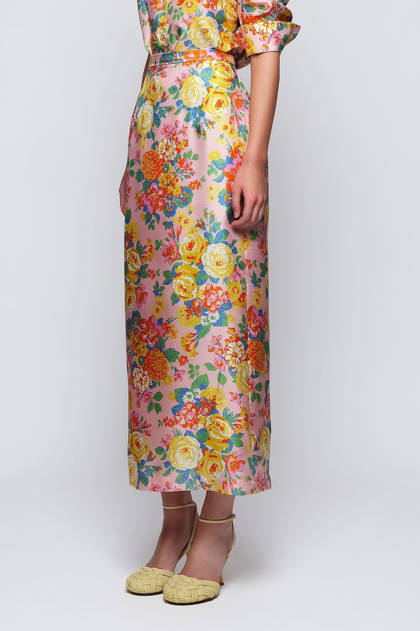 Falda larga estampado floral rosa de seda Skirts Mirto S / 36 