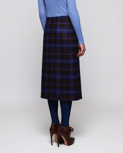 Falda midi azul cuadros de lana Shetland · Mirto · vista 3