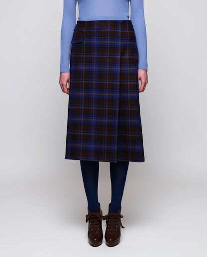 Falda midi azul cuadros de lana Shetland · Mirto · vista 2