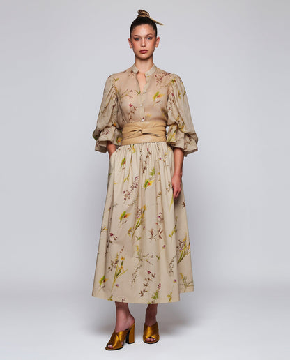 Falda midi beige de algodón estampado floral MUJER / FALDAS Mirto 