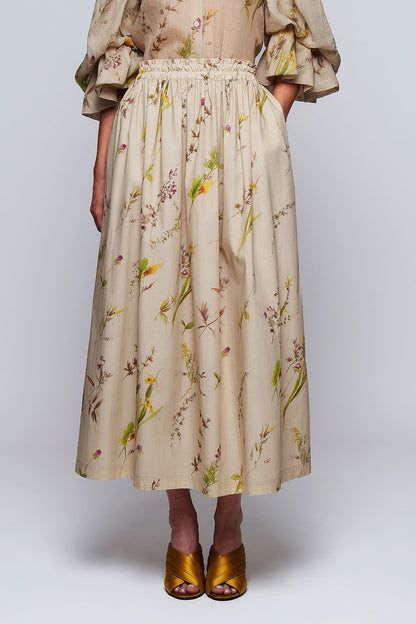 Falda midi beige de algodón estampado floral MUJER / FALDAS Mirto 