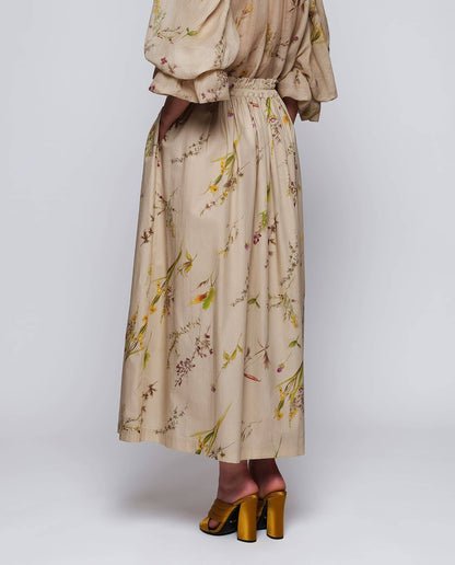 Falda midi beige de algodón estampado floral MUJER / FALDAS Mirto 