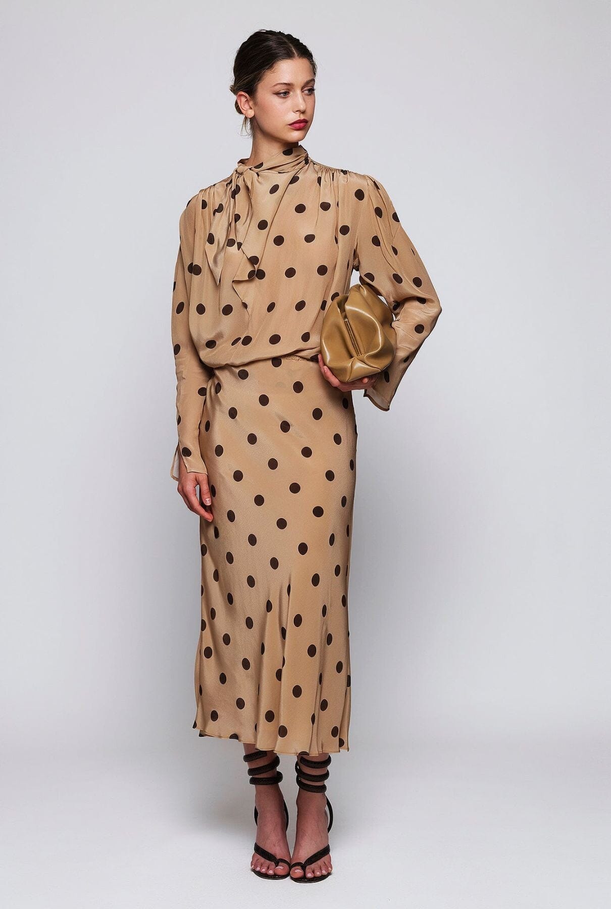 Falda midi beige estampado lunares marrón Skirts Mirto 