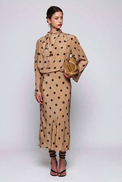 Falda midi beige estampado lunares marrón Skirts Mirto 