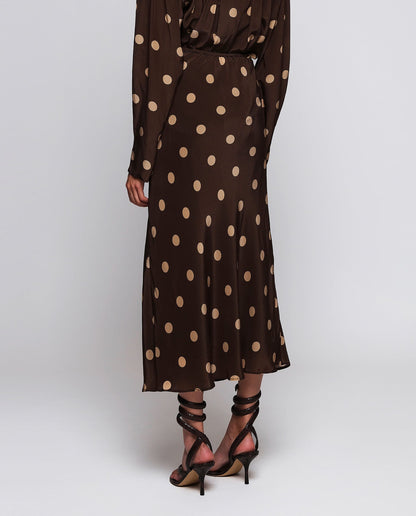 Falda midi marrón estampado lunares beige Skirts Mirto 