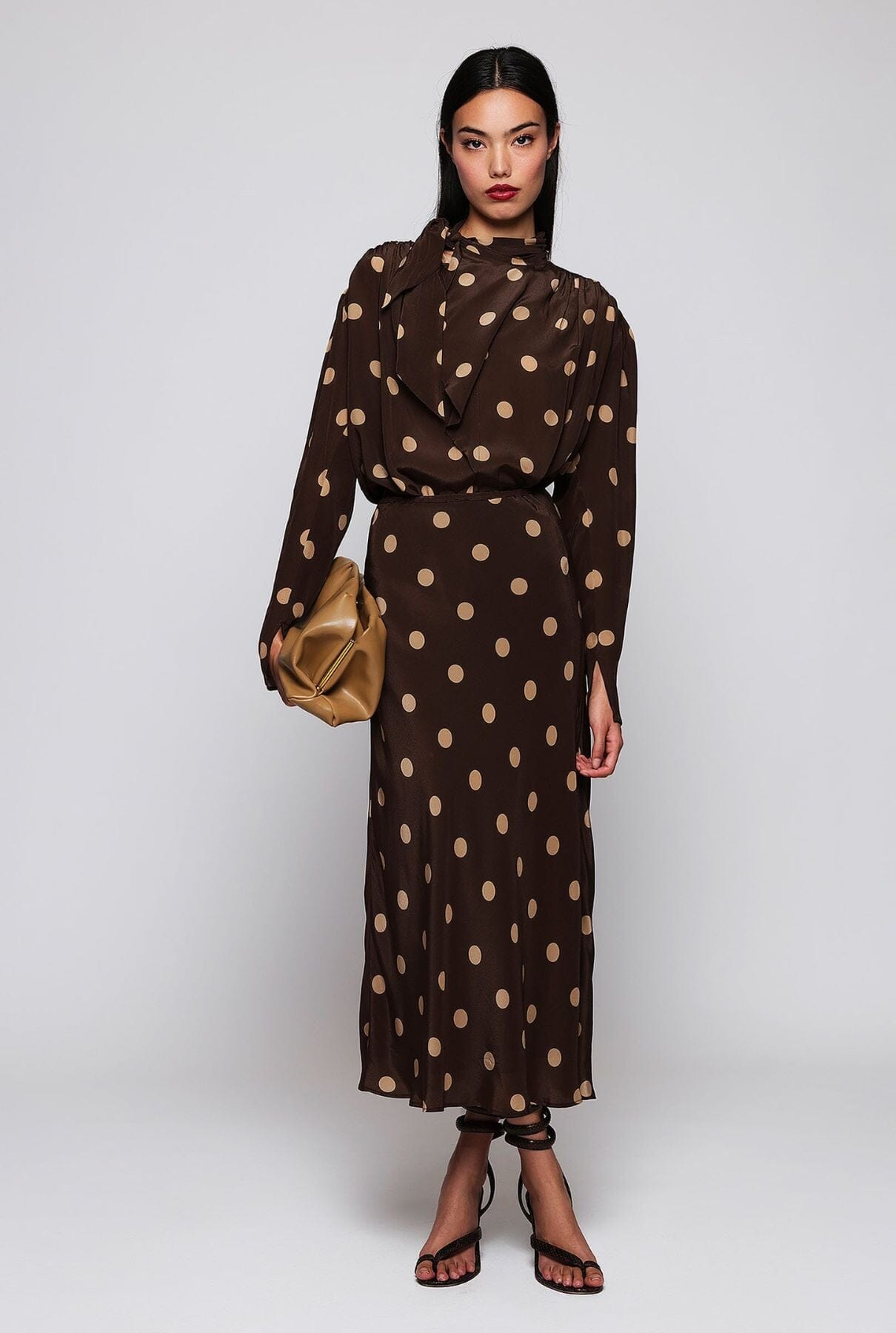 Falda midi marrón estampado lunares beige Skirts Mirto 