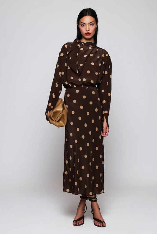 Falda midi marrón estampado lunares beige Skirts Mirto 