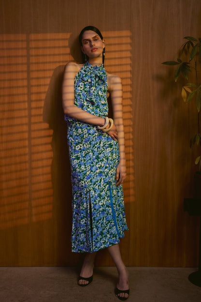 Falda Positano Flores Azul y Verde Skirts IPA BRAND 