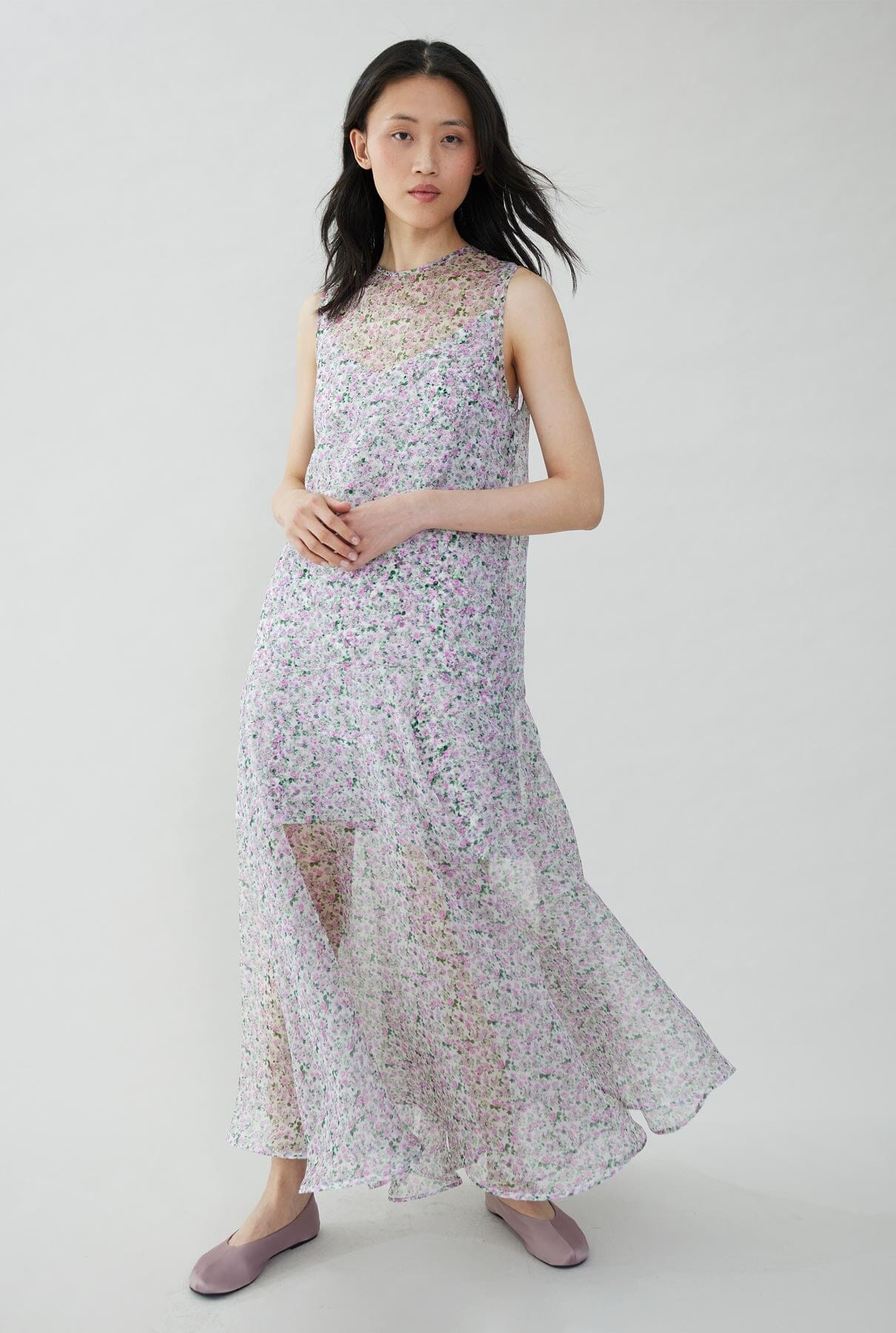 Floral print silk organza dress Dresses Tot-Hom 