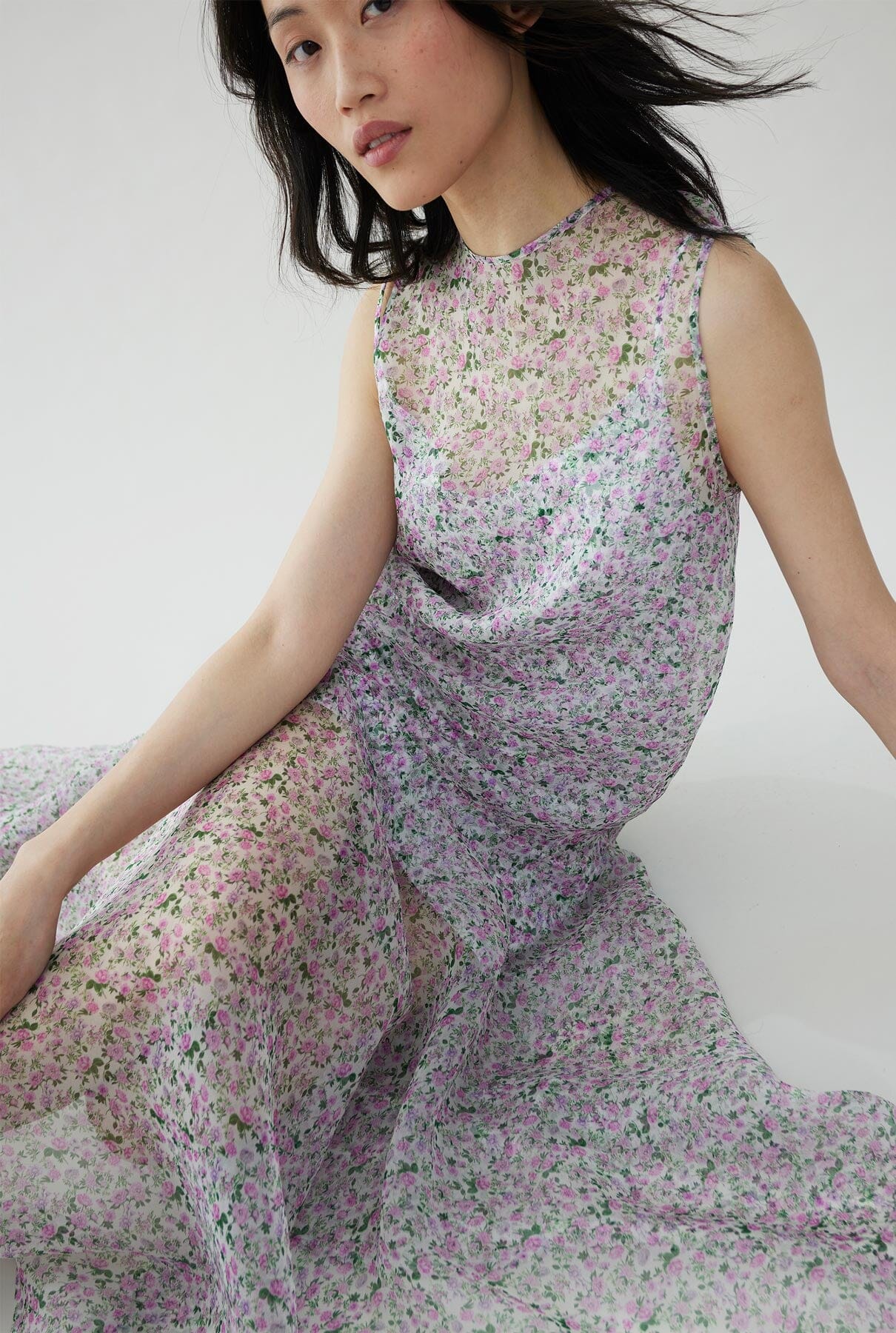 Floral print silk organza dress Dresses Tot-Hom 