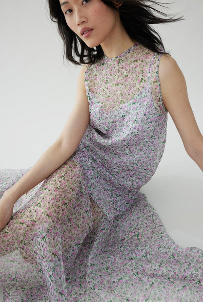 Floral print silk organza dress Dresses Tot-Hom 