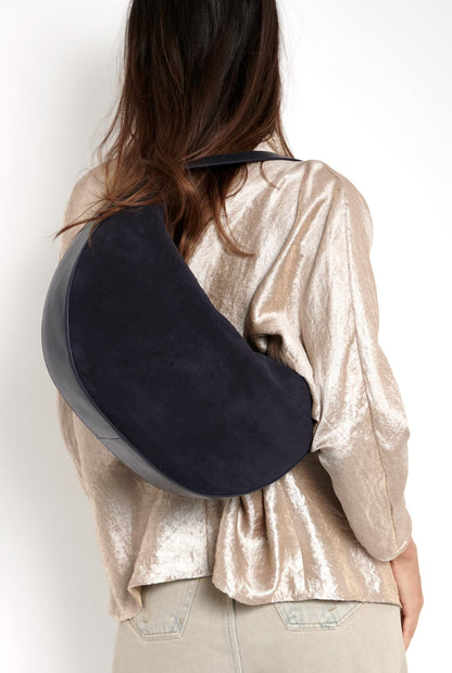 Fortune Hobo Navy Blue Suede with calf skin Shoulder bags Moi & Sass 