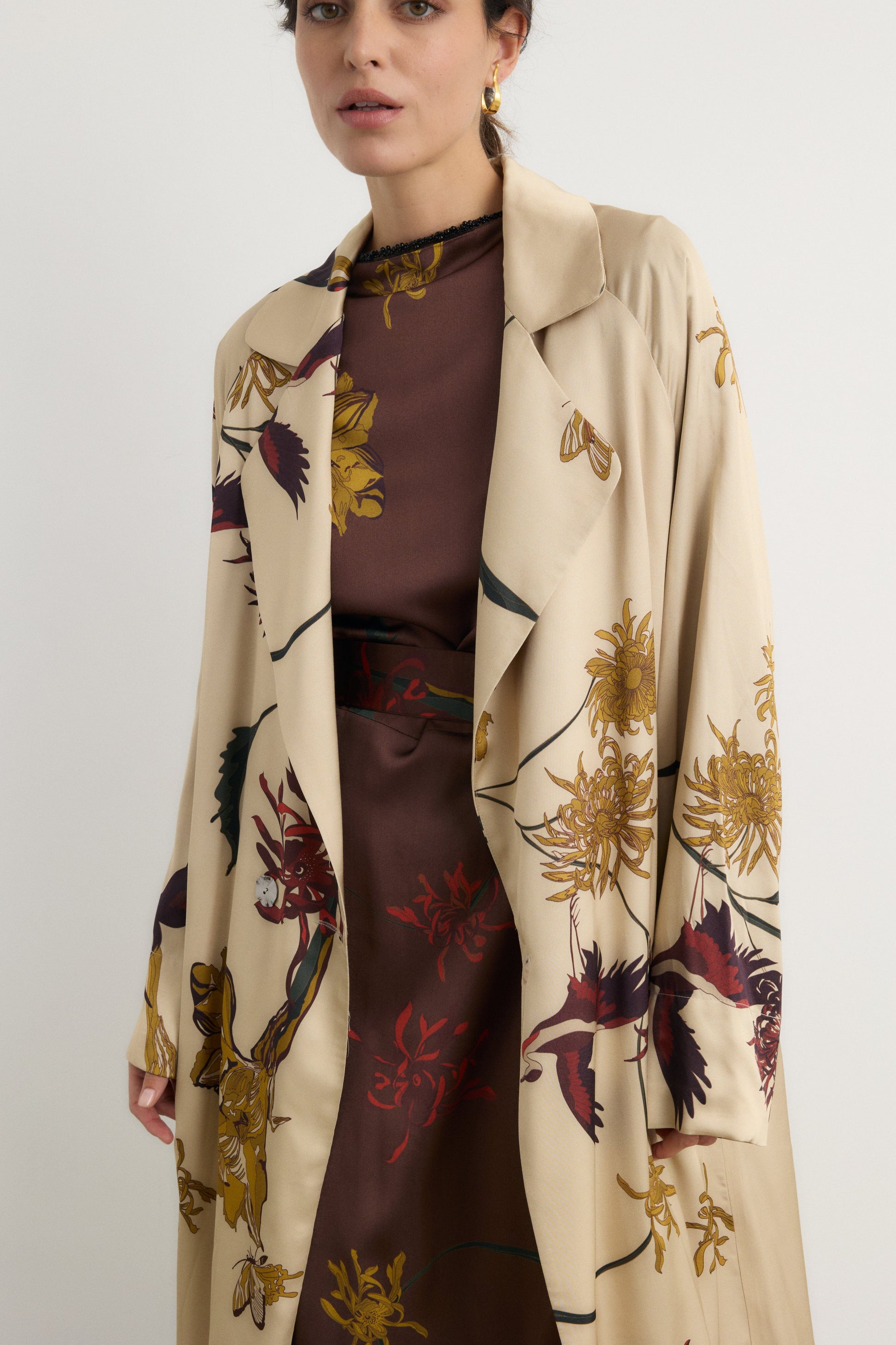 Gabardina Manuela flora Beige Coats Galcon Studio 