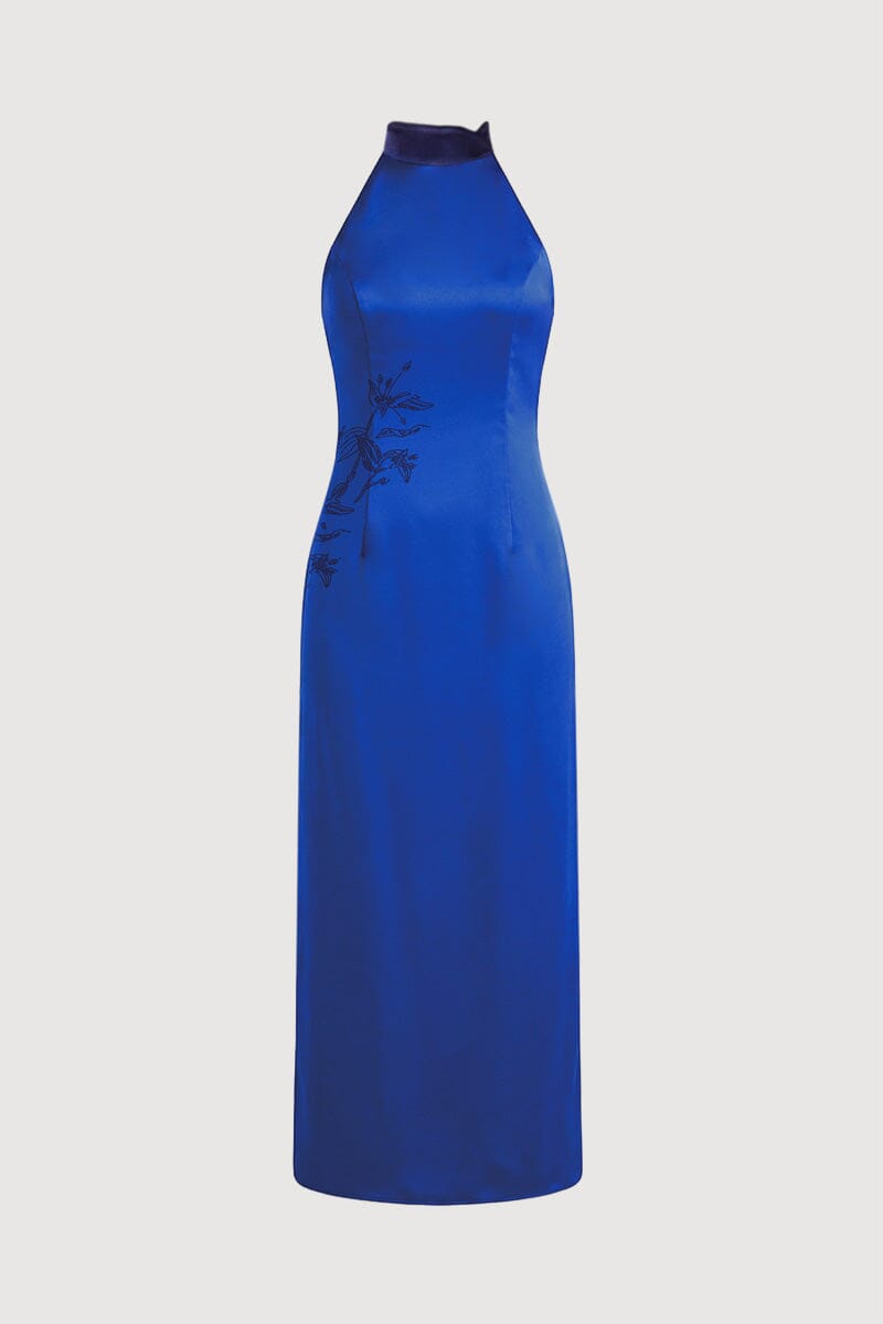 Gao Blue Satin Knot Dress Dresses Amlul 