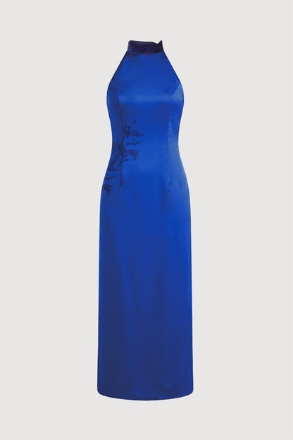 Gao Blue Satin Knot Dress Dresses Amlul 