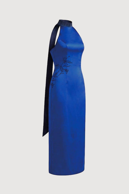 Gao Blue Satin Knot Dress Dresses Amlul 
